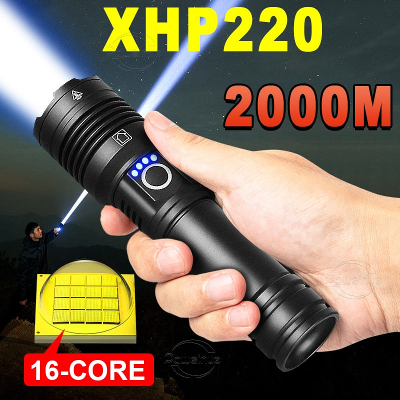 NEW High Power LED Flashlight XHP220 Super Bright Usb Rechargeable Torch 18650 Zoom Powerful Flash Light XHP70 Hunting Lantern